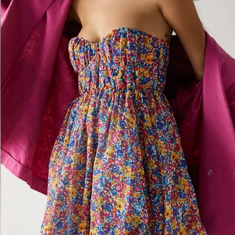 For Love & Lemons Sasha strapless mini floral dress